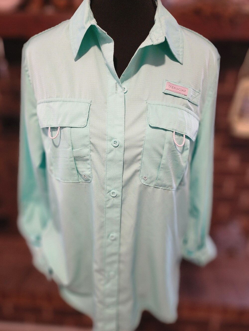 Ocean & Coast Mint Green Button-Up Fishing Shirt